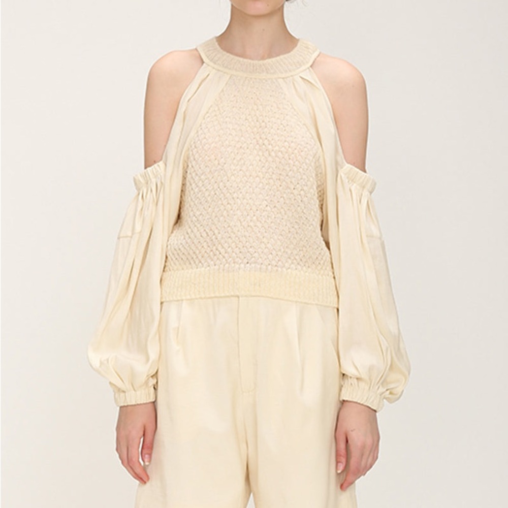 Off shoulder knit silky blouse